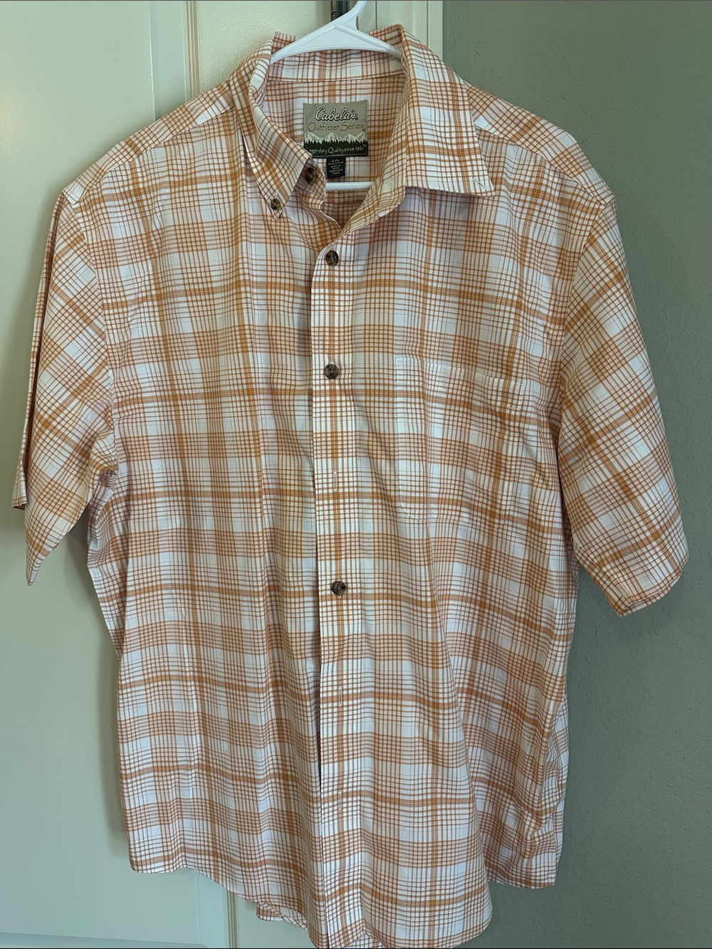 Cabela's Men's Short-Sleeve Plaid Button-Down Shirt - Orange & White